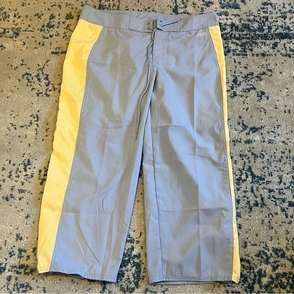 90s Y2K Capri Reebok pant light blue yellow athletic stripe boardshort material - Picture 1 of 7